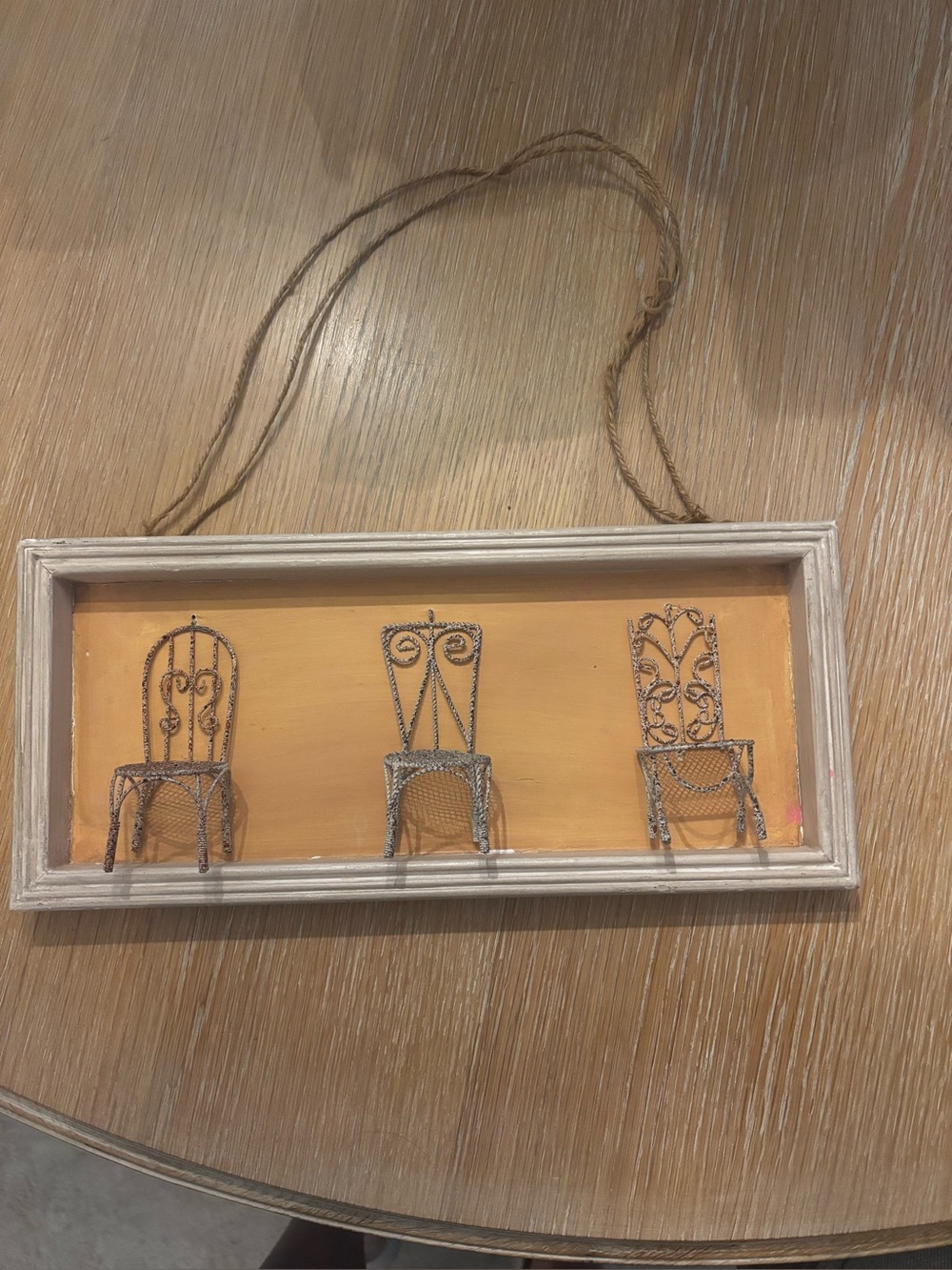 Framed Wall Art with Wire Chair Trio - blush pink Background